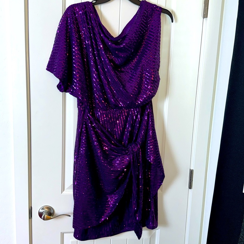 Purple faux wrap sequin dress size large